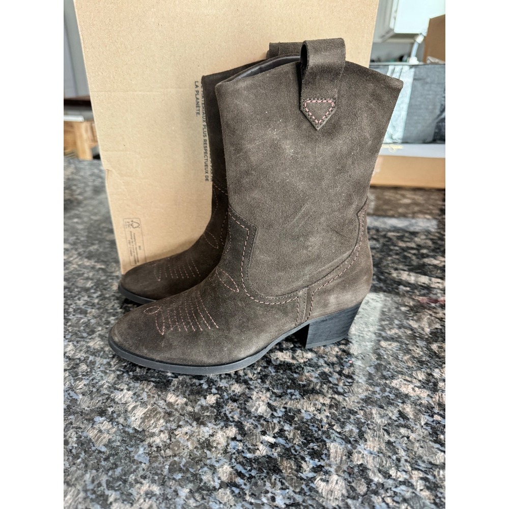 Clarks Octavia Up Dark Brown Suede Western Boots Women 6 M Mid Calf Zip 26179080